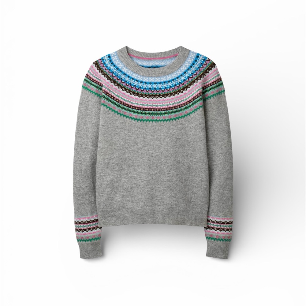 Boden Aberdeen Fair Isle Sweater in Grey Melange - Size M